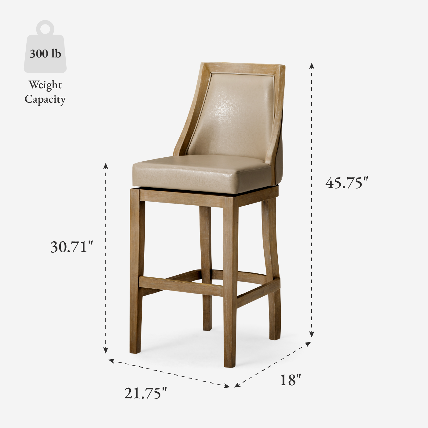 31" Vienna Swivel Bar Stool in Weathered Oak Finish with Avanti Bone Vegan Leather in Stools by Maven Lane