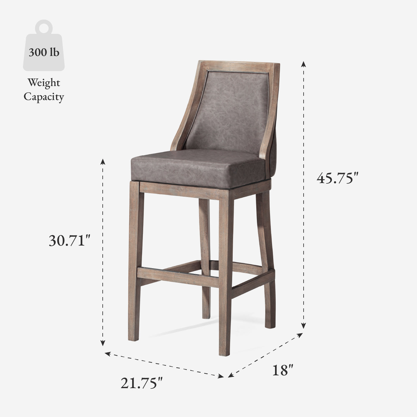31" Vienna Swivel Bar Stool in Grey Finish with Grey Faux Leather in Stools by Maven Lane