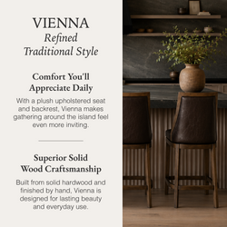 Vienna Swivel Counter Stool in Brown Finish with Brown Faux Leather in Stools by Maven Lane