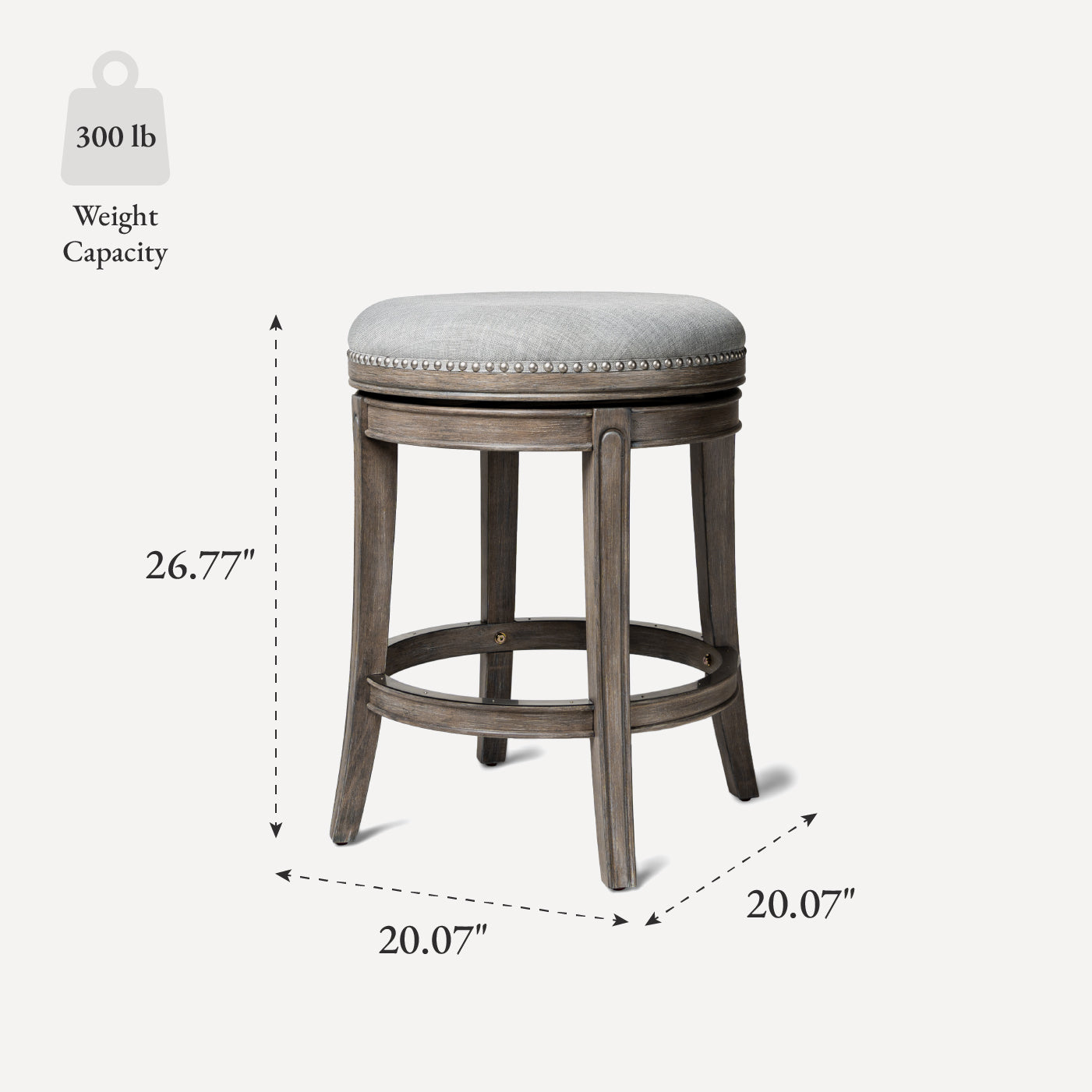 26" Alexander Backless Counter Stool in Grey Finish with Grey Fabric Upholstery in Stools by Maven Lane