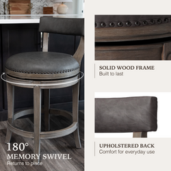 Alexander Counter Stool in Grey Finish with Grey Faux Leather Upholstery in Stools by Maven Lane