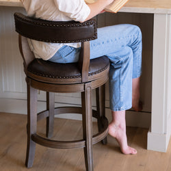 Alexander Counter Stool in Brown Finish with Brown Faux Leather Upholstery in Stools by Maven Lane