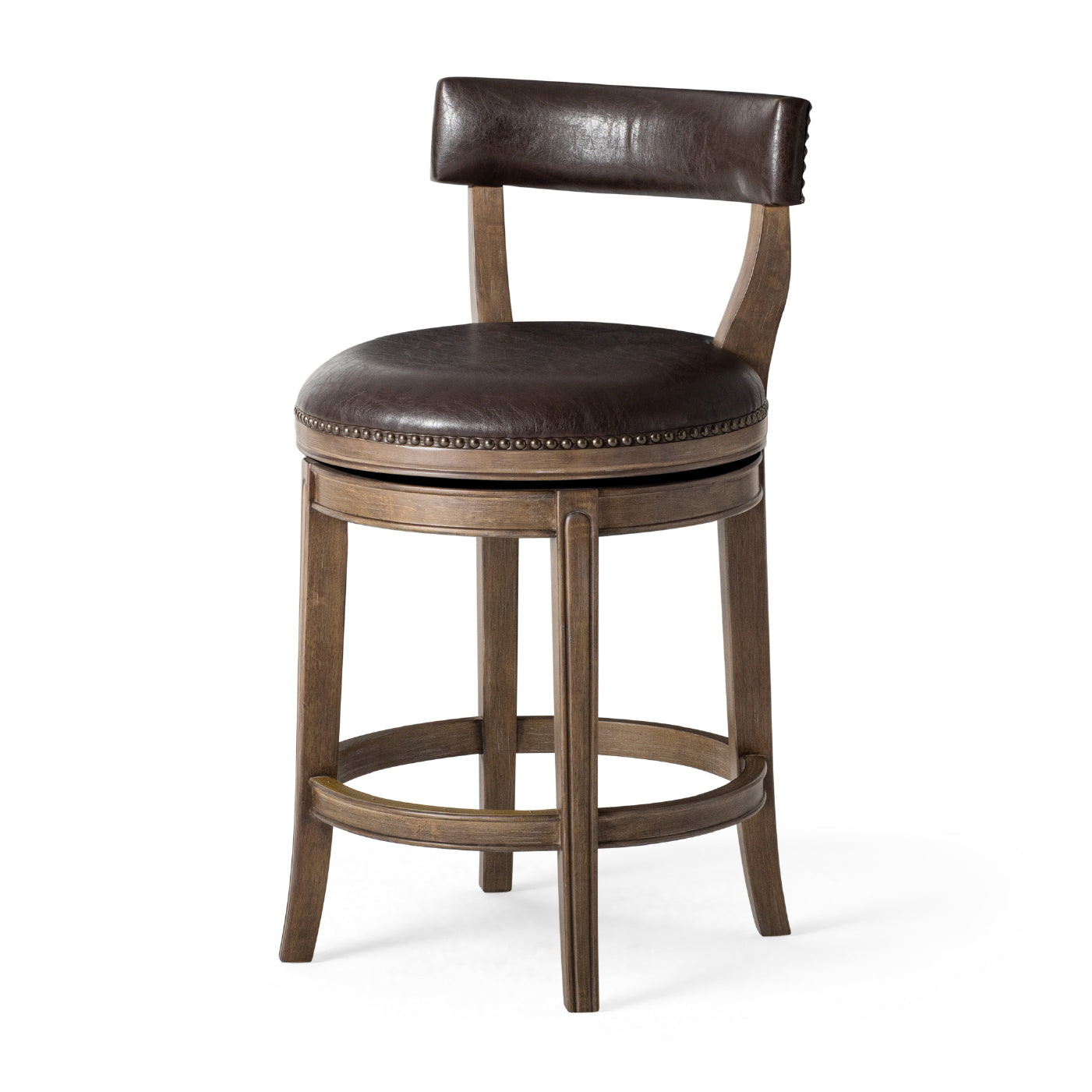 26" Alexander Counter Stool in Brown Finish with Brown Faux Leather Upholstery in Stools by Maven Lane