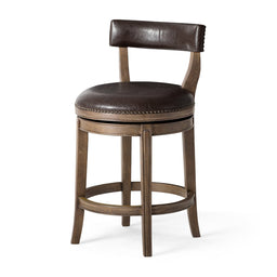 Alexander Counter Stool in Brown Finish with Brown Faux Leather Upholstery