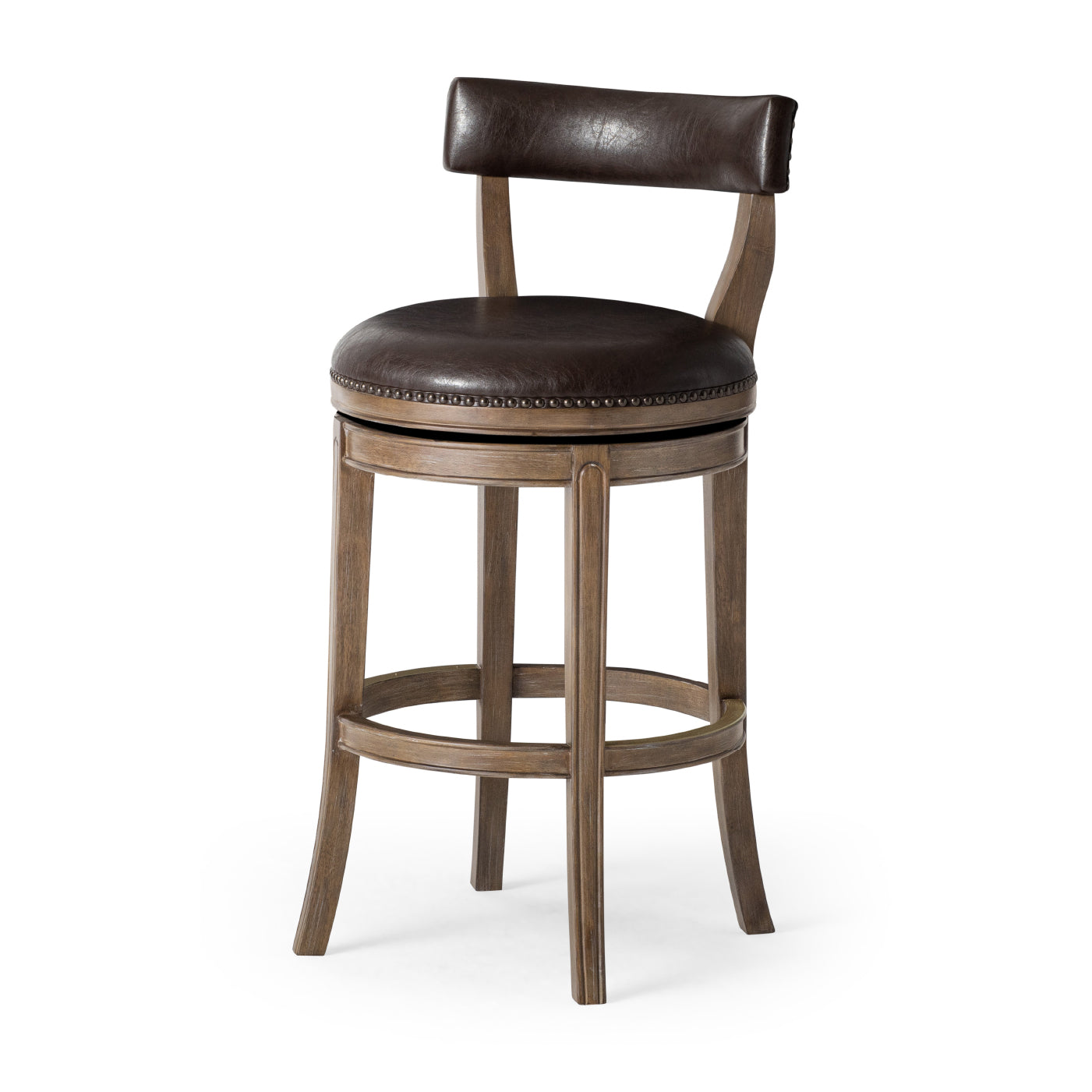31" Alexander Bar Stool in Brown Finish with Brown Faux Leather Upholstery in Stools by Maven Lane