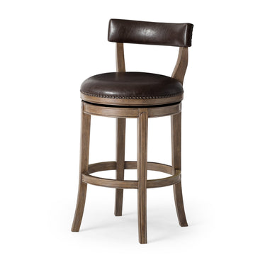 Alexander Bar Stool in Brown Finish with Brown Faux Leather Upholstery