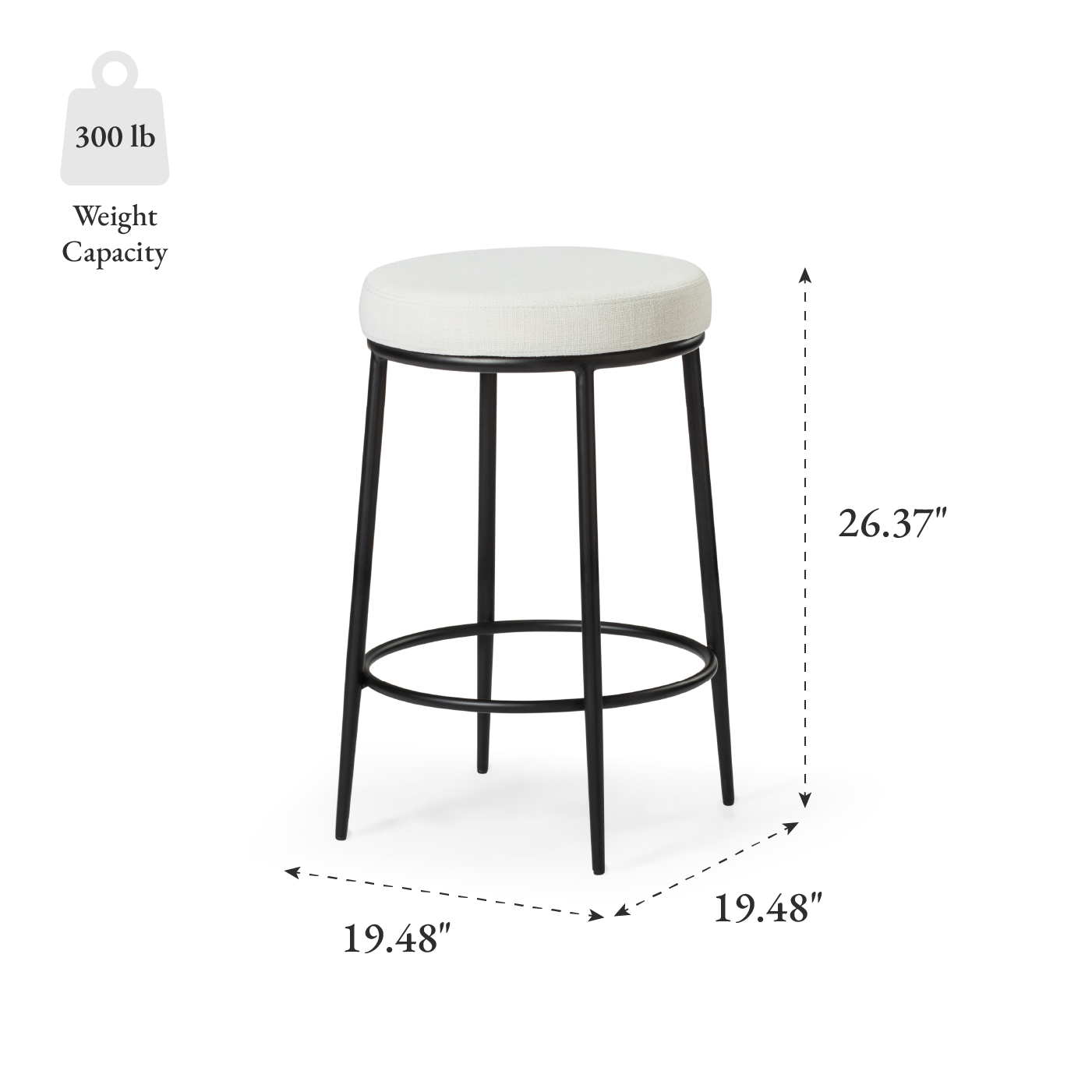 Stella Counter Height Kitchen Stool - Matte Black Finish With Snow White Fabric Upholstery in Stools by Maven Lane