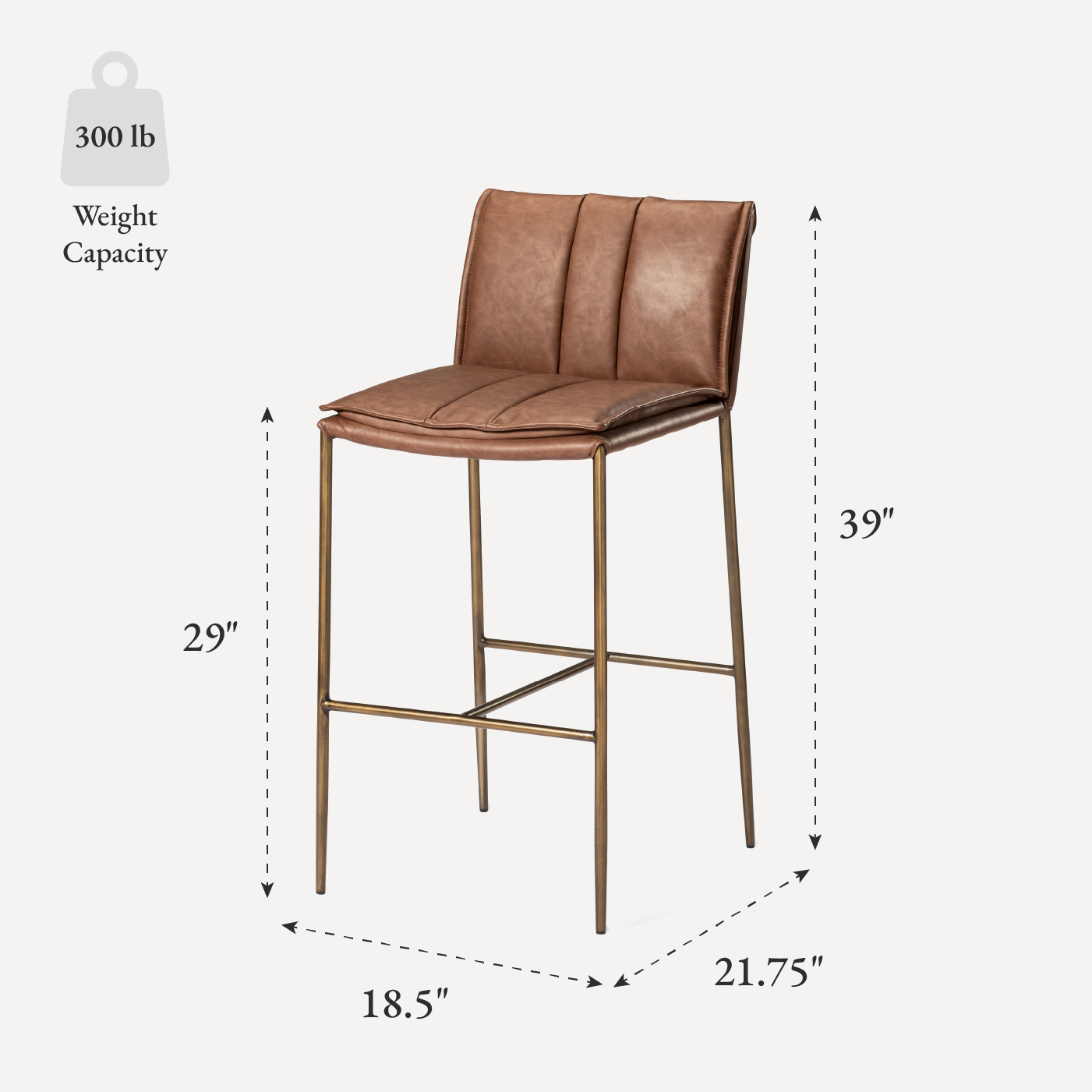 29" Gerard Bar Stool in Antique Brass Finish with Cocoa Brown Vegan Leather in Maven Lane by Maven Lane