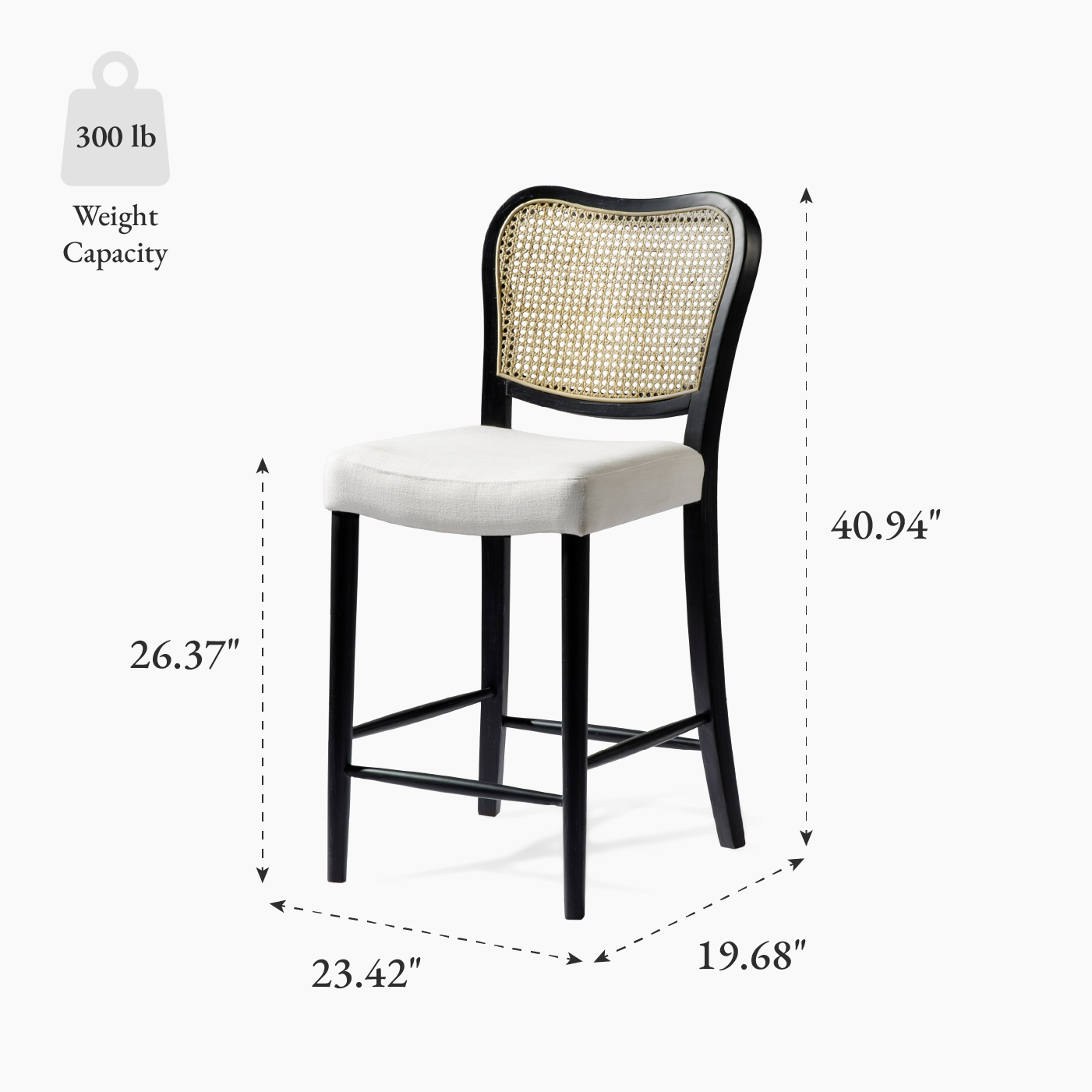 27" Vera counter height kitchen stool - aged black with snow white upholstery in Stools by Maven Lane