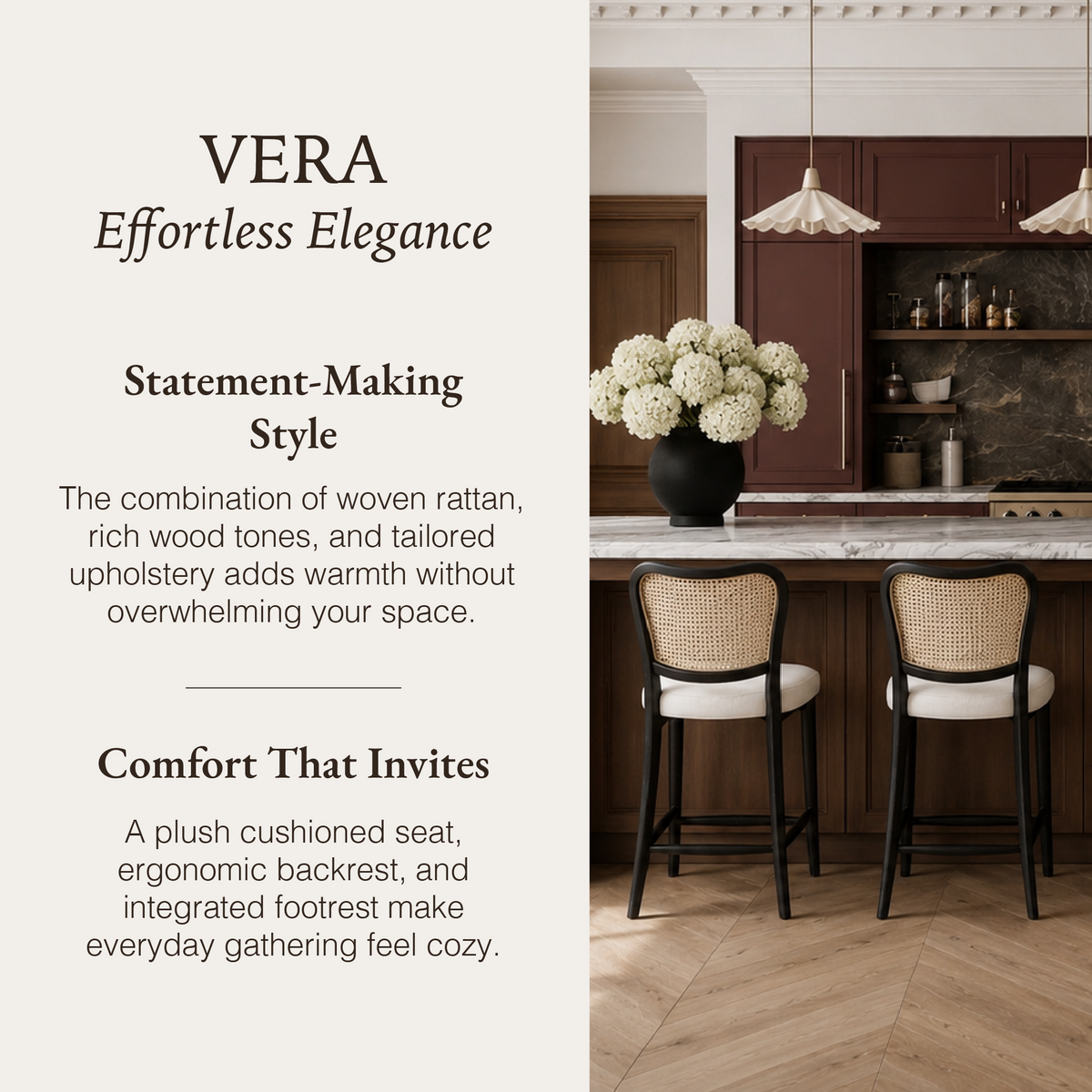 Vera Counter Stool in Black Finish with White Fabric Upholstery in Stools by Maven Lane