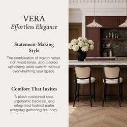 Vera Counter Stool in Black Finish with White Fabric Upholstery in Stools by Maven Lane