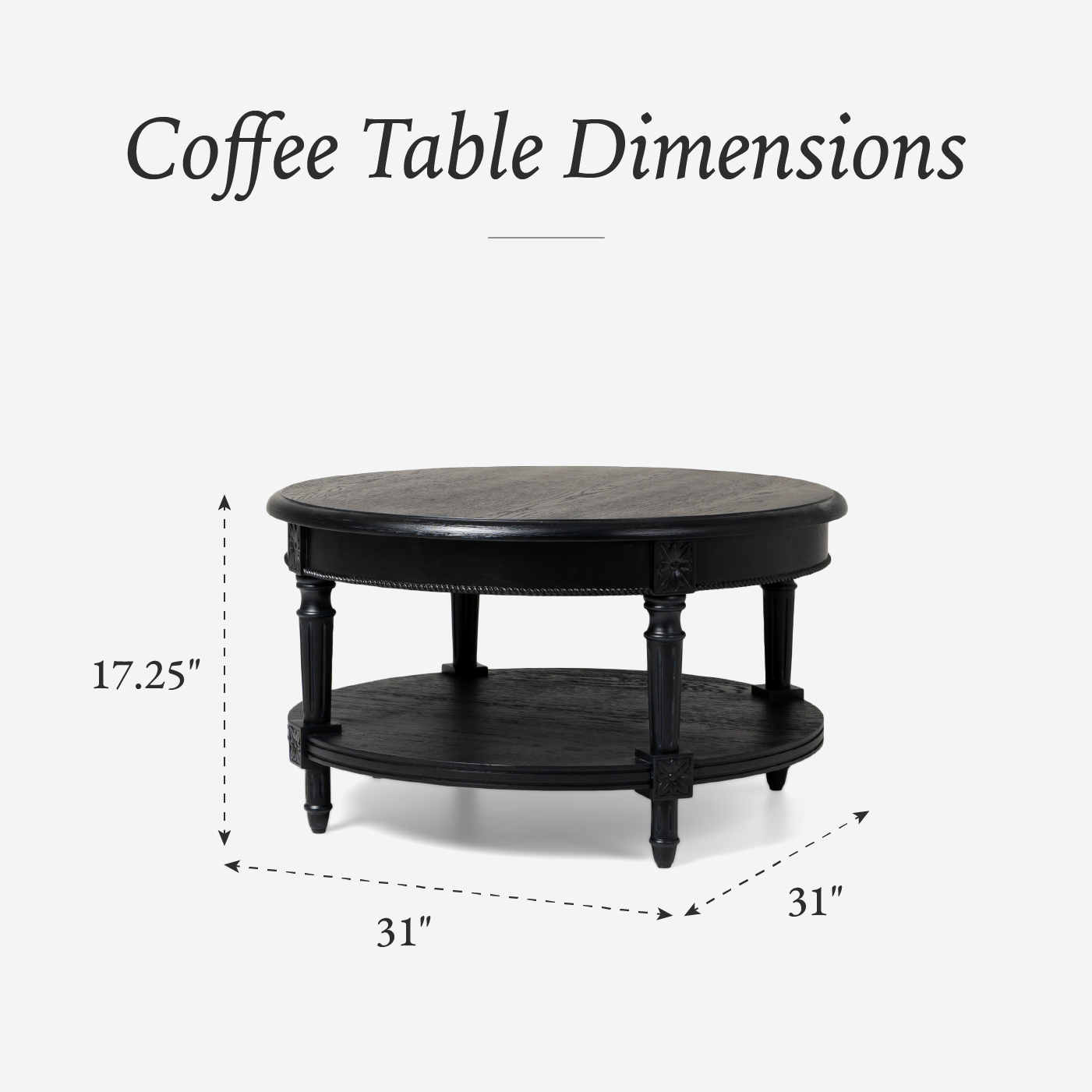 Pullman Traditional Round Wooden Coffee Table in Antiqued Black Finish in Accent Tables by Maven Lane