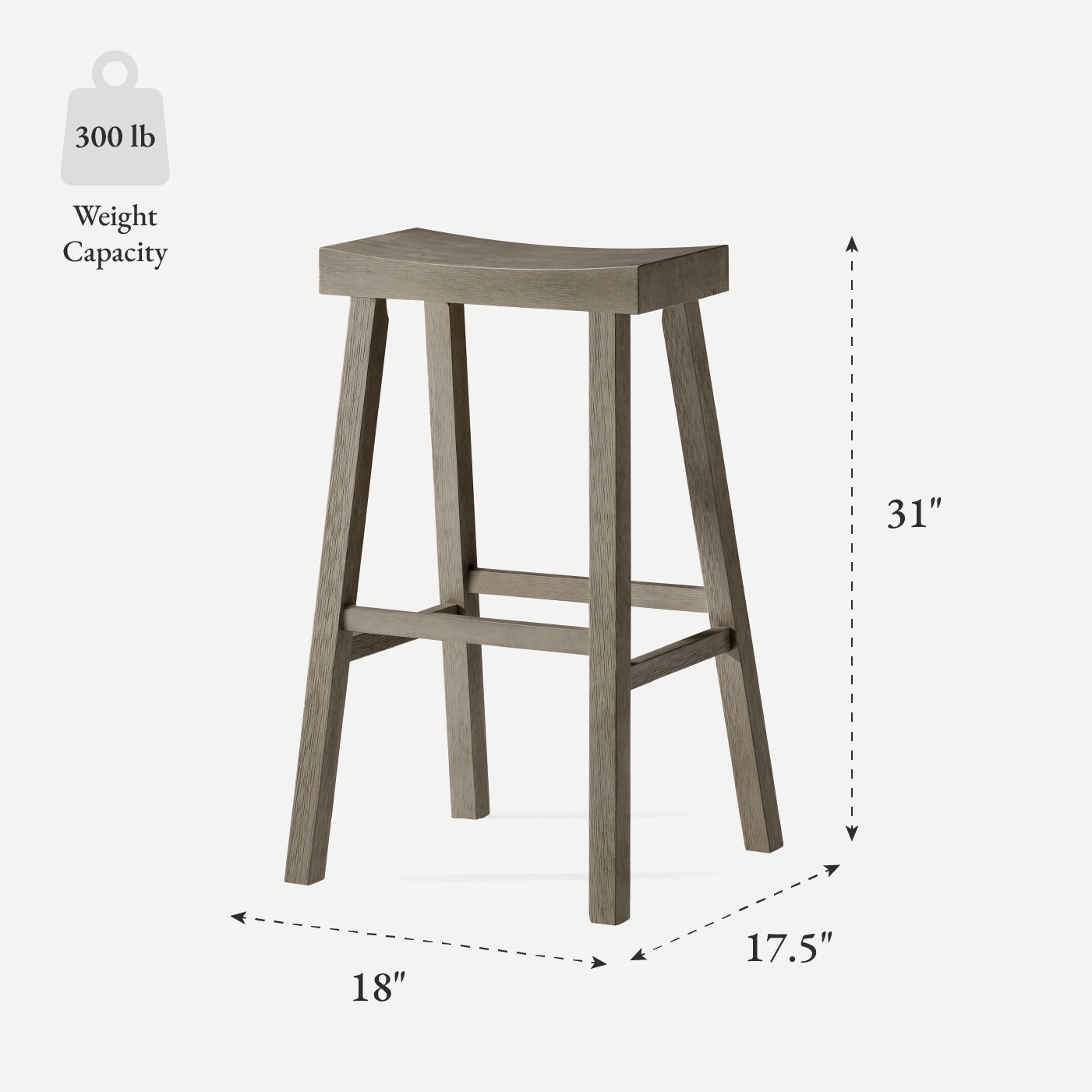 31" Vincent Barstool in Antiqued Grey Finish in Stools by Maven Lane