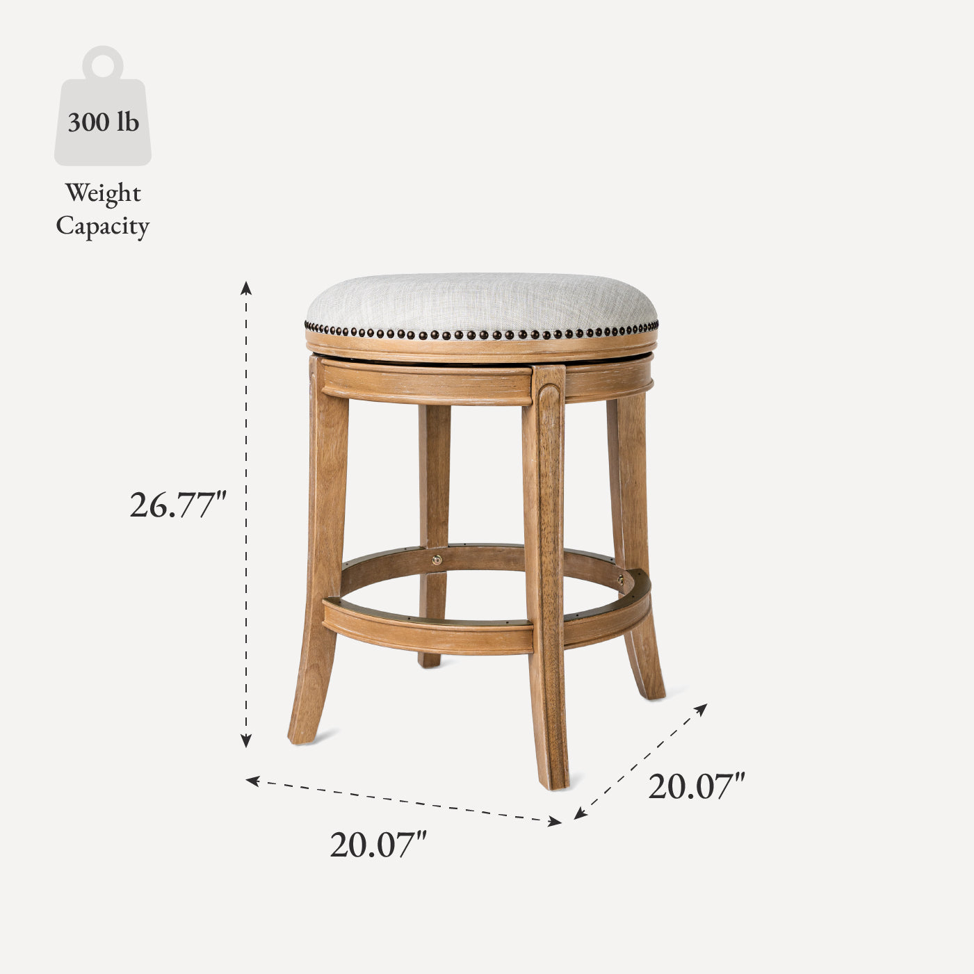 26" Alexander Backless Counter Stool in Weathered Oak Finish with Sand Color Fabric Upholstery in Stools by Maven Lane