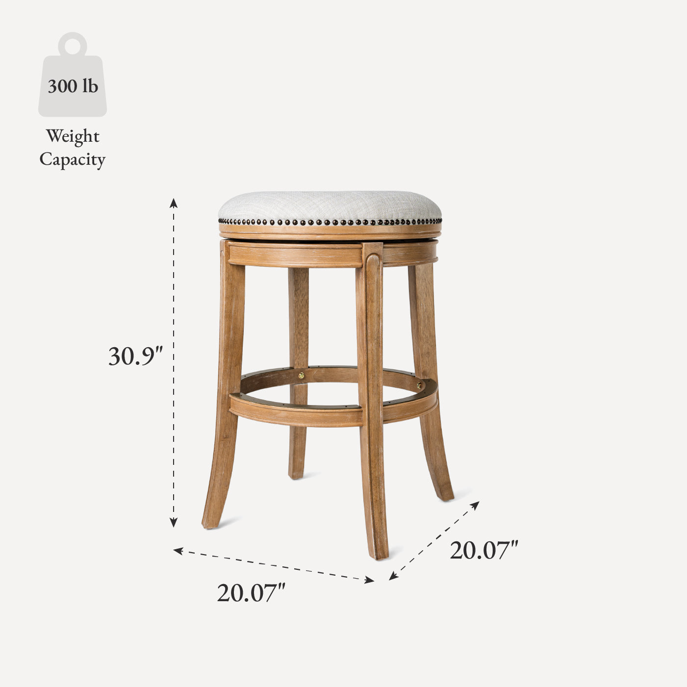 31" Alexander Backless Bar Stool in Brown Finish with Natural Fabric Upholstery in Stools by Maven Lane
