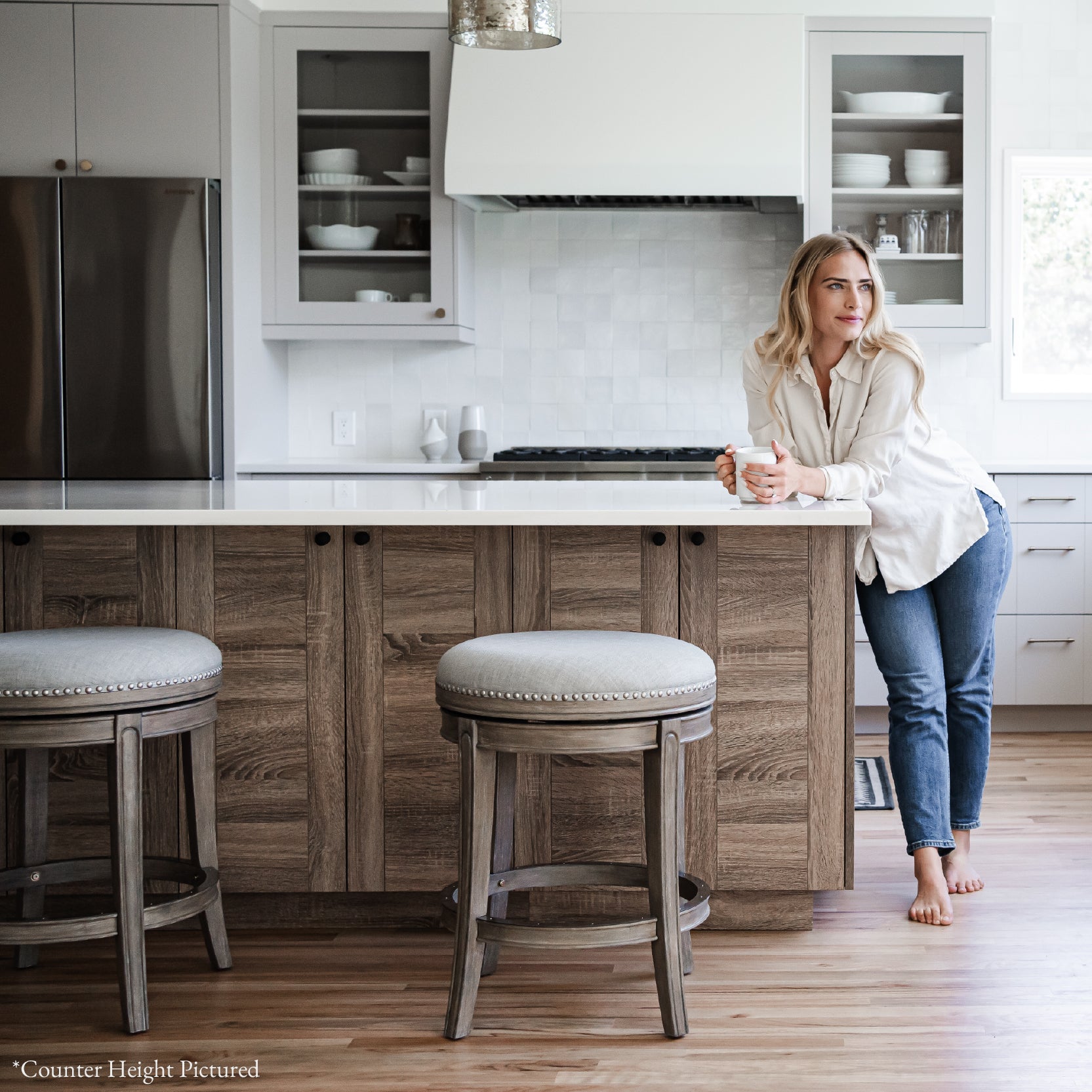 31" Alexander Backless Bar Stool in Grey Finish with Grey Fabric Upholstery in Stools by Maven Lane
