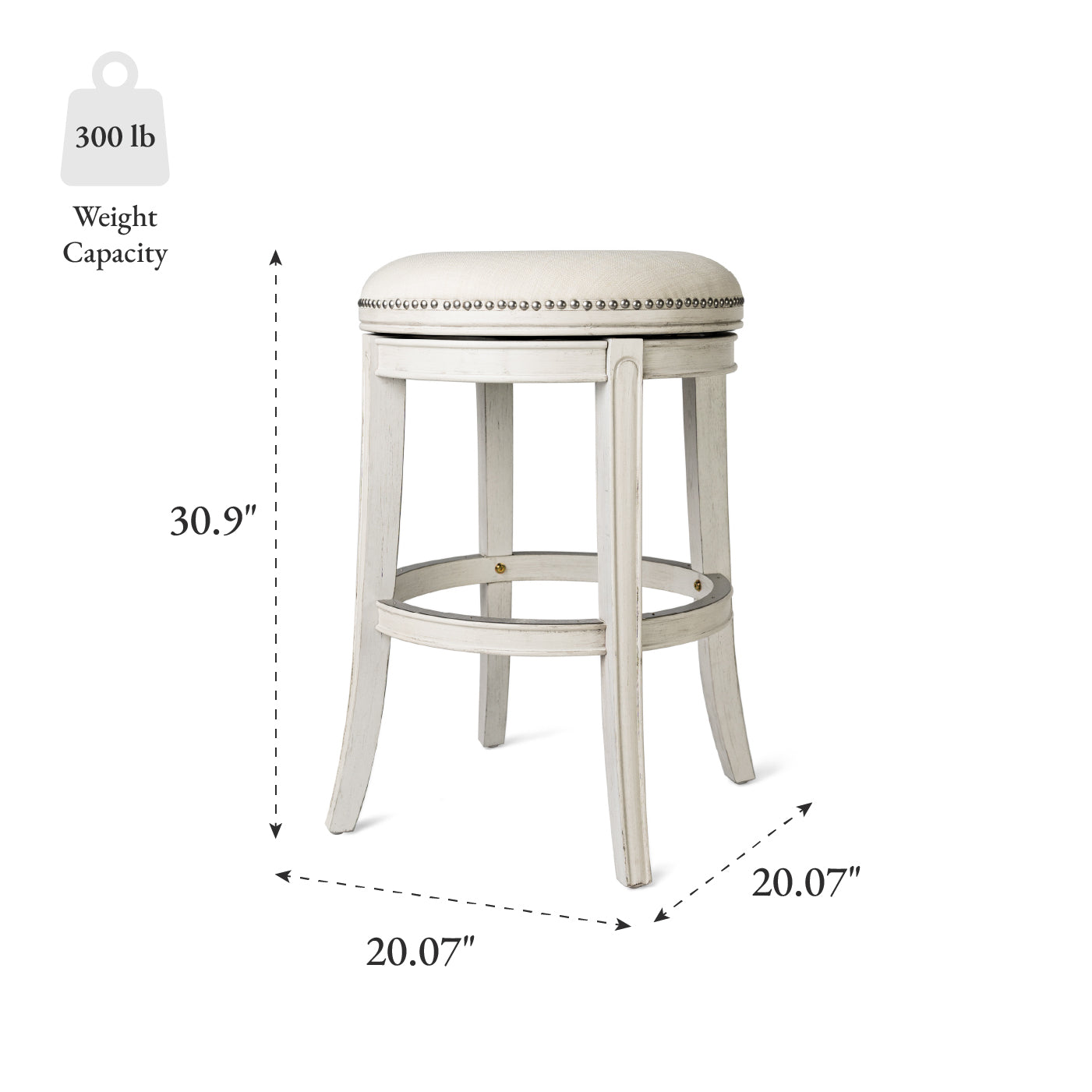 31" Alexander Backless Bar Stool in Cream Finish with Natural Fabric Upholstery in Stools by Maven Lane