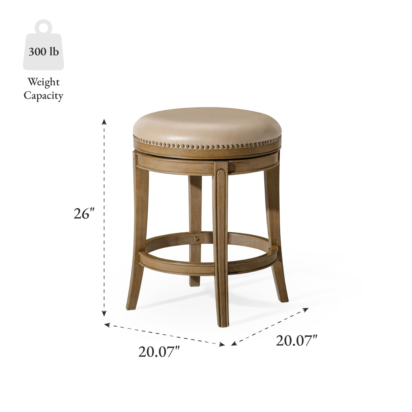 26" Alexander Backless Counter Stool in Brown Finish with Beige Faux Leather Upholstery in Stools by Maven Lane