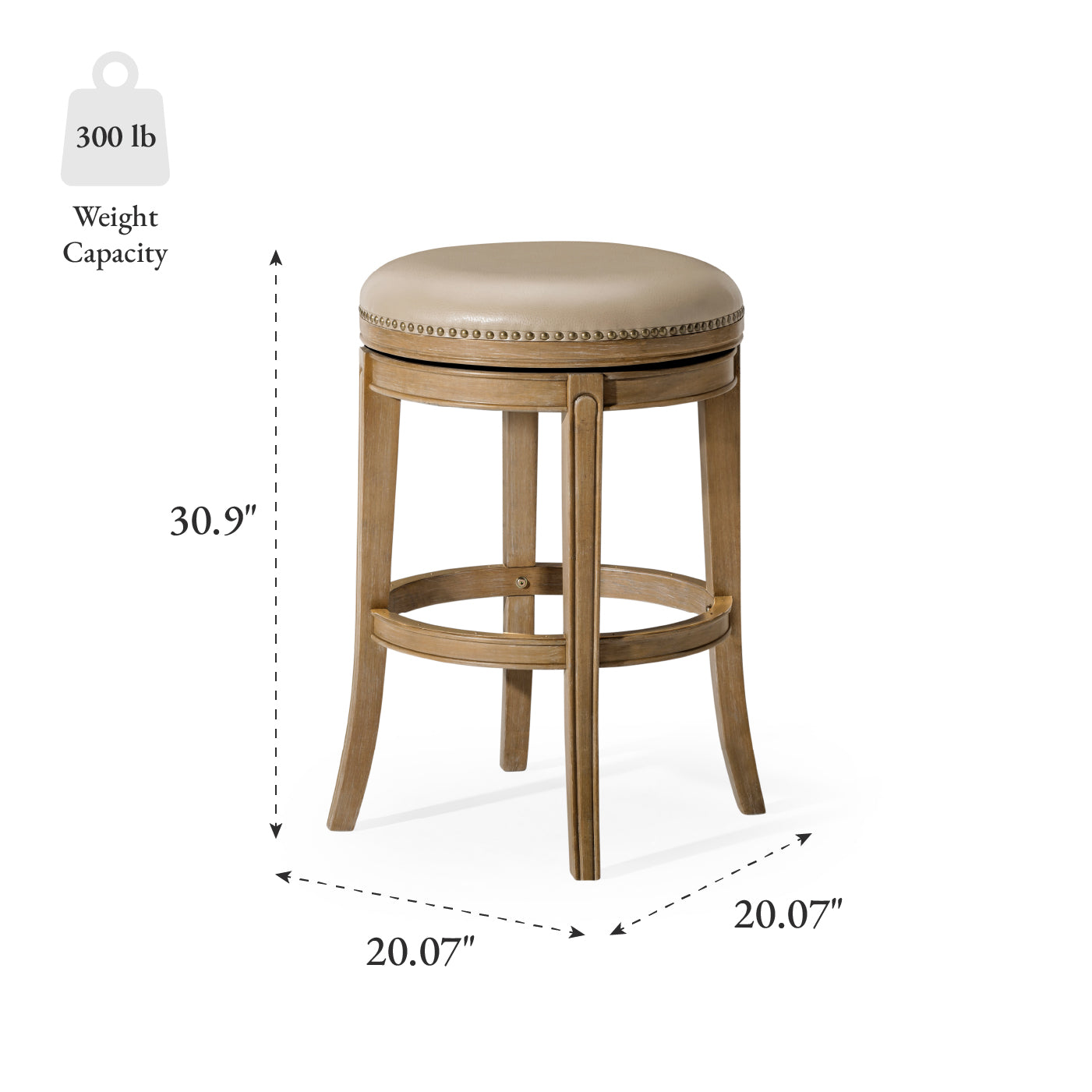 31" Alexander Backless Bar Stool in Brown Finish with Beige Faux Leather Upholstery in Stools by Maven Lane