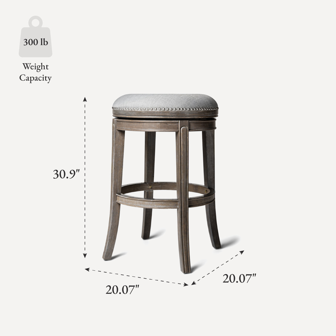 31" Alexander Backless Bar Stool in Grey Finish with Grey Fabric Upholstery in Stools by Maven Lane