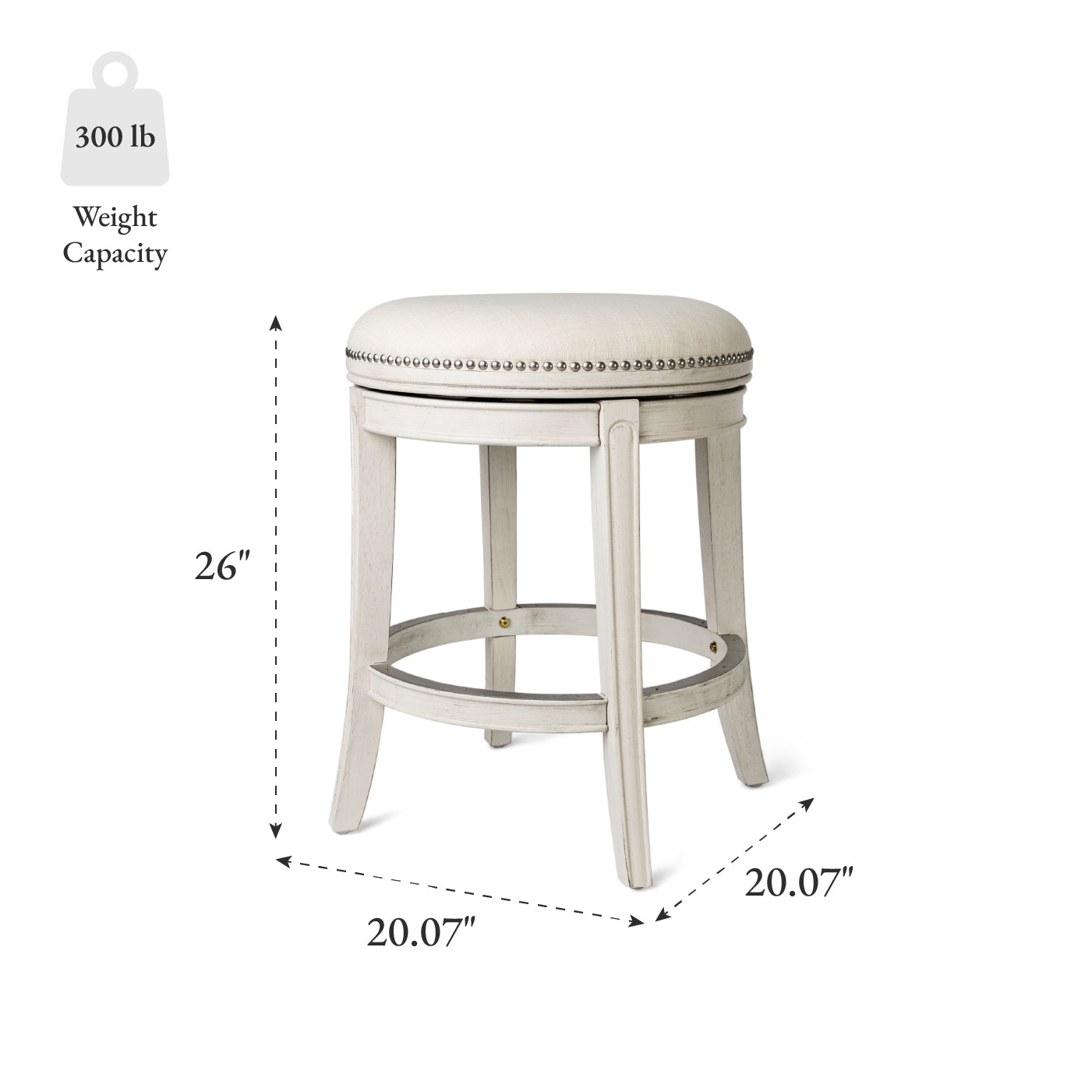 26" Alexander Backless Counter Stool in Cream Finish with Natural Fabric Upholstery in Stools by Maven Lane