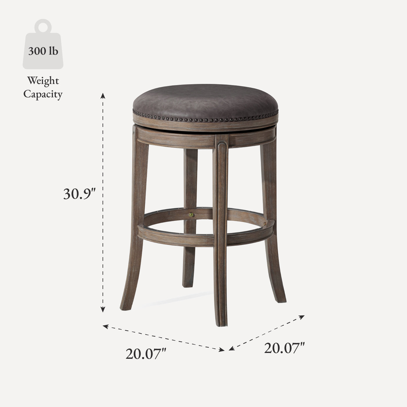31" Alexander Backless Bar Stool in Grey Finish with Grey Faux Leather Upholstery in Stools by Maven Lane