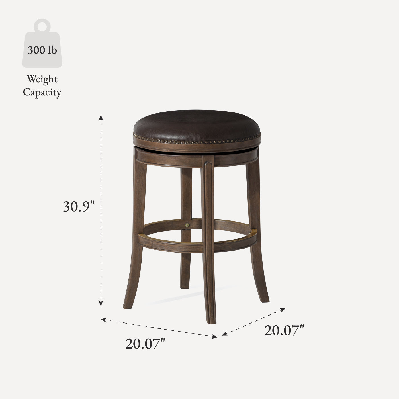 31" Alexander Backless Bar Stool in Brown Finish with Brown Faux Leather Upholstery in Stools by Maven Lane