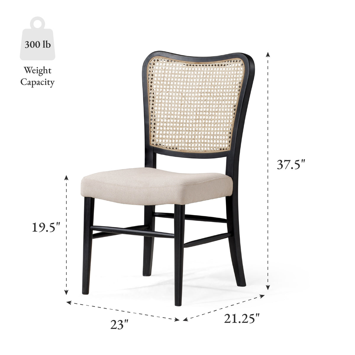 Vera Dining Chair in Black Finish with Light Grey Fabric Upholstery, Set of 2 in Dining Chair by Maven Lane
