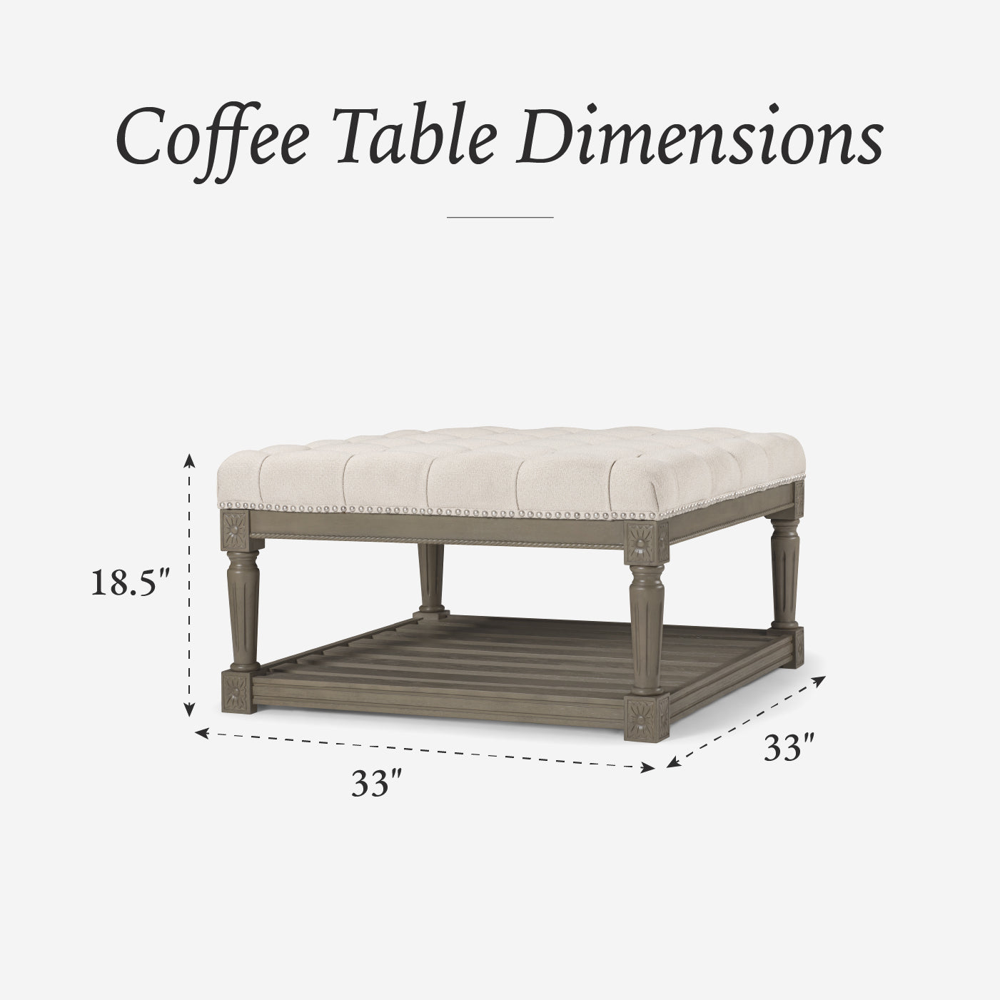 19" Mesa Square Upholstered Coffee Table in Grey Finish with Grey Fabric in Coffee Table by Maven Lane
