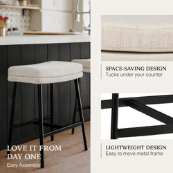 Berkley Counter Height Saddle Stool – Beige Fabric & Matte Black in Maven Lane by Maven Lane
