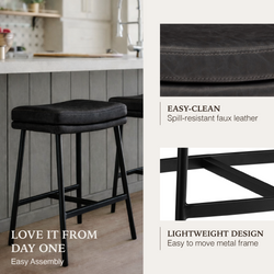 Berkley Counter Height Saddle Stool – Charcoal Faux Leather & Matte Black in Maven Lane by Maven Lane