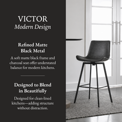 Victor Bar Stool in Black Finish with Dark Grey Faux Leather in Stools by Maven Lane