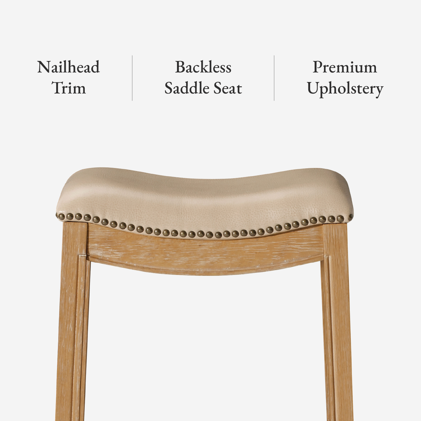26" Adrien saddle counter height kitchen stool - weathered oak finish with avanti bone vegan leather in Stools by Maven Lane