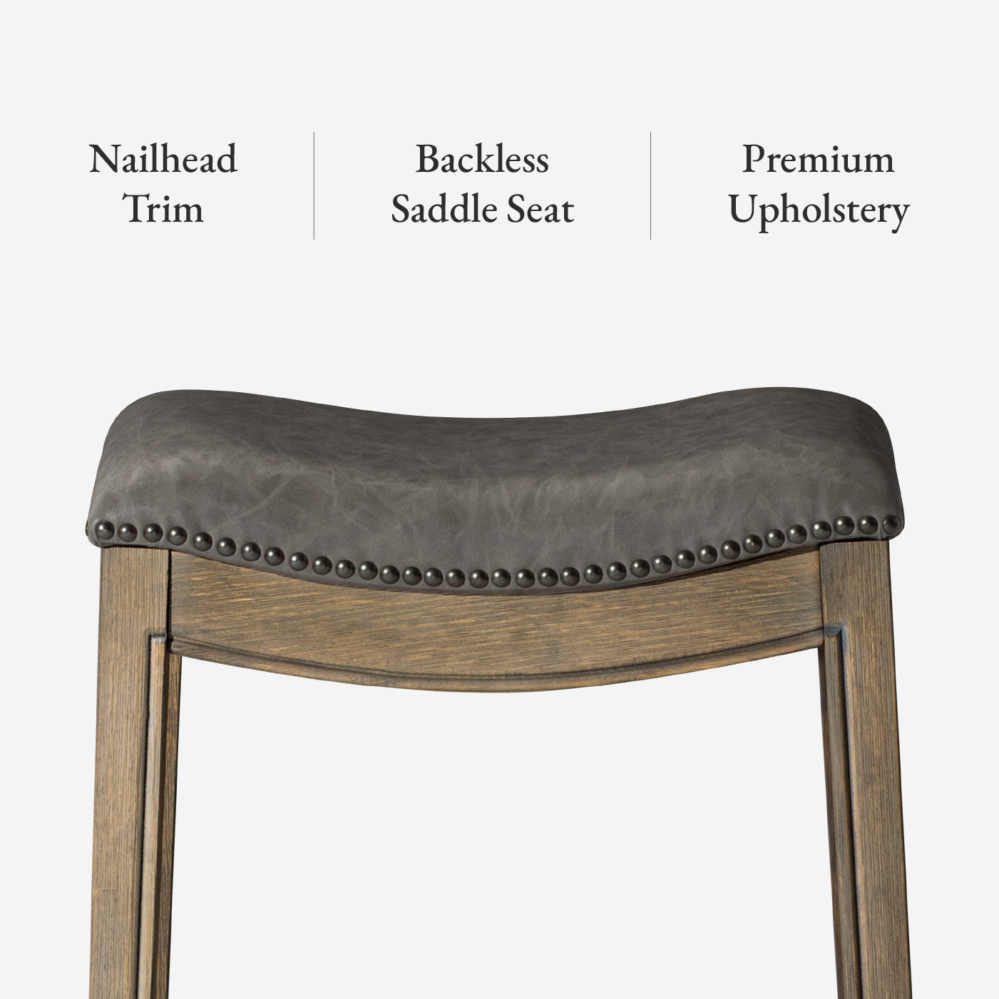 26" Adrien Saddle Counter Stool in Grey Finish with Grey Faux Leather (Set of 3) in Stools by Maven Lane