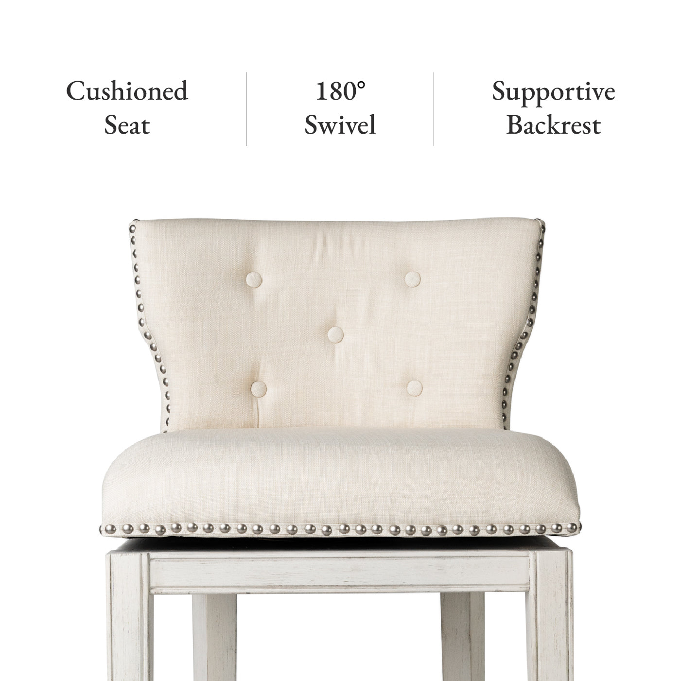 26" Hugo Counter Stool in Cream Finish and Cream Fabric Upholstery in Maven Lane by Maven Lane
