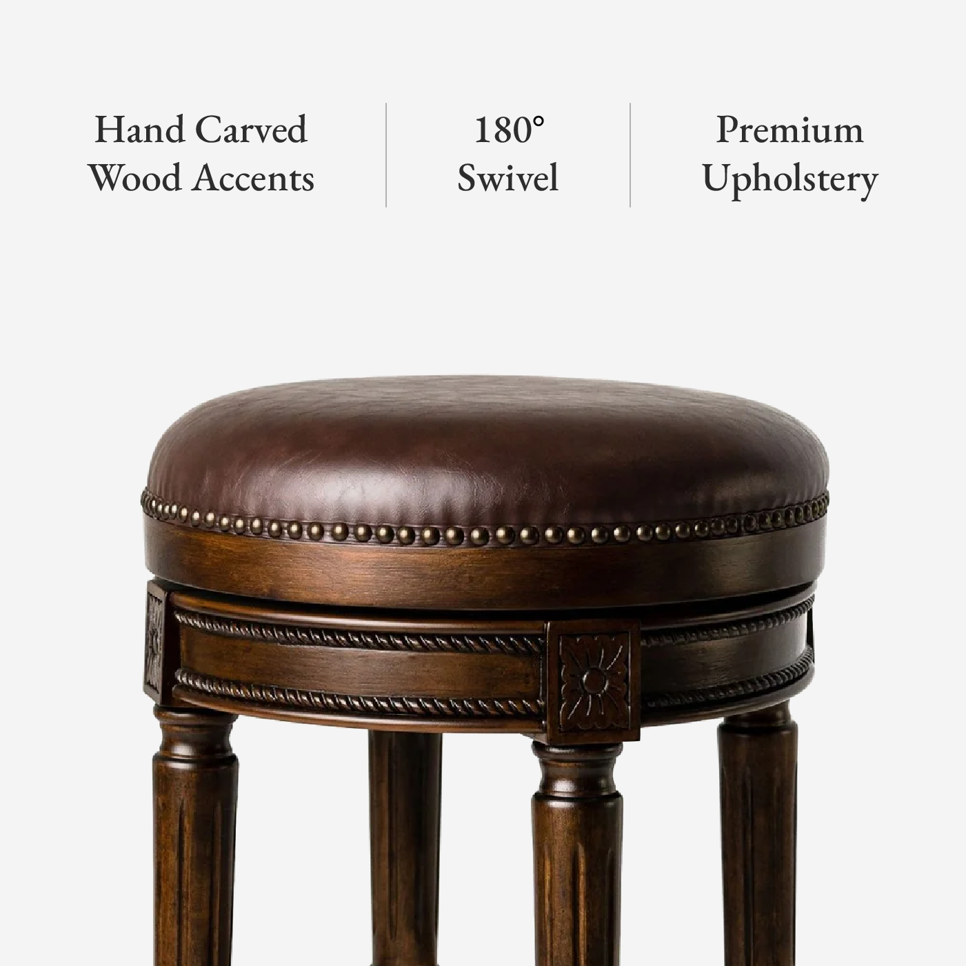27" Pullman backless swivel counter height kitchen stool - dark walnut finish w/ vintage brown vegan leather in Stools by Maven Lane