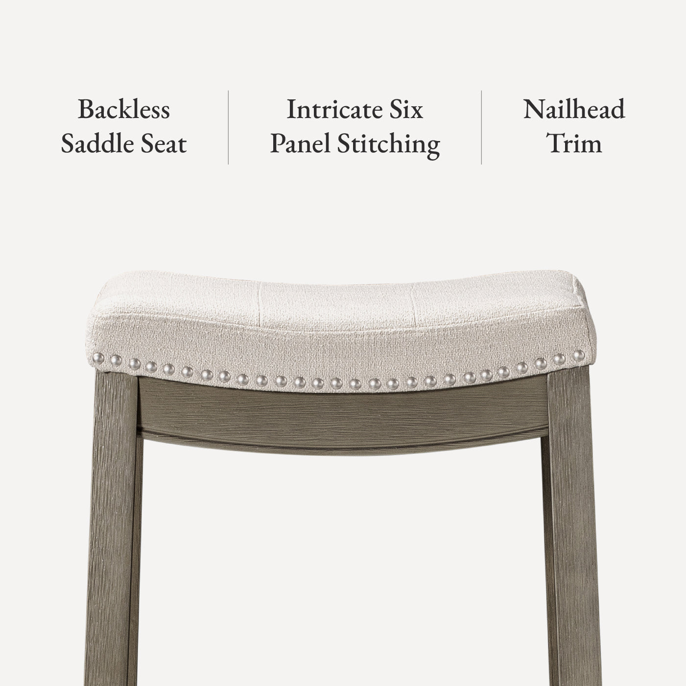 Sophia Saddle Backless Counter Height Kitchen Stool - Aged Grey Finish with Dove Grey Fabric in Stools by Maven Lane