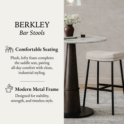 Berkley Bar Height Saddle Stool – Beige Fabric & Matte Black in Maven Lane by Maven Lane