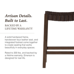 Emerson Counter Stool In Brown Finish & Brown Woven Leather Seat in Stools by Maven Lane