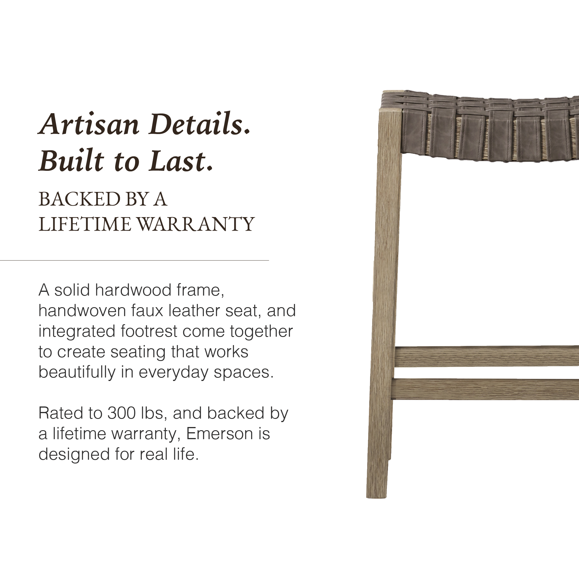 Emerson Counter Stool In Grey Finish & Grey Woven Leather Seat in Stools by Maven Lane