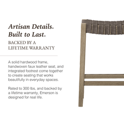 Emerson Counter Stool In Grey Finish & Grey Woven Leather Seat in Stools by Maven Lane