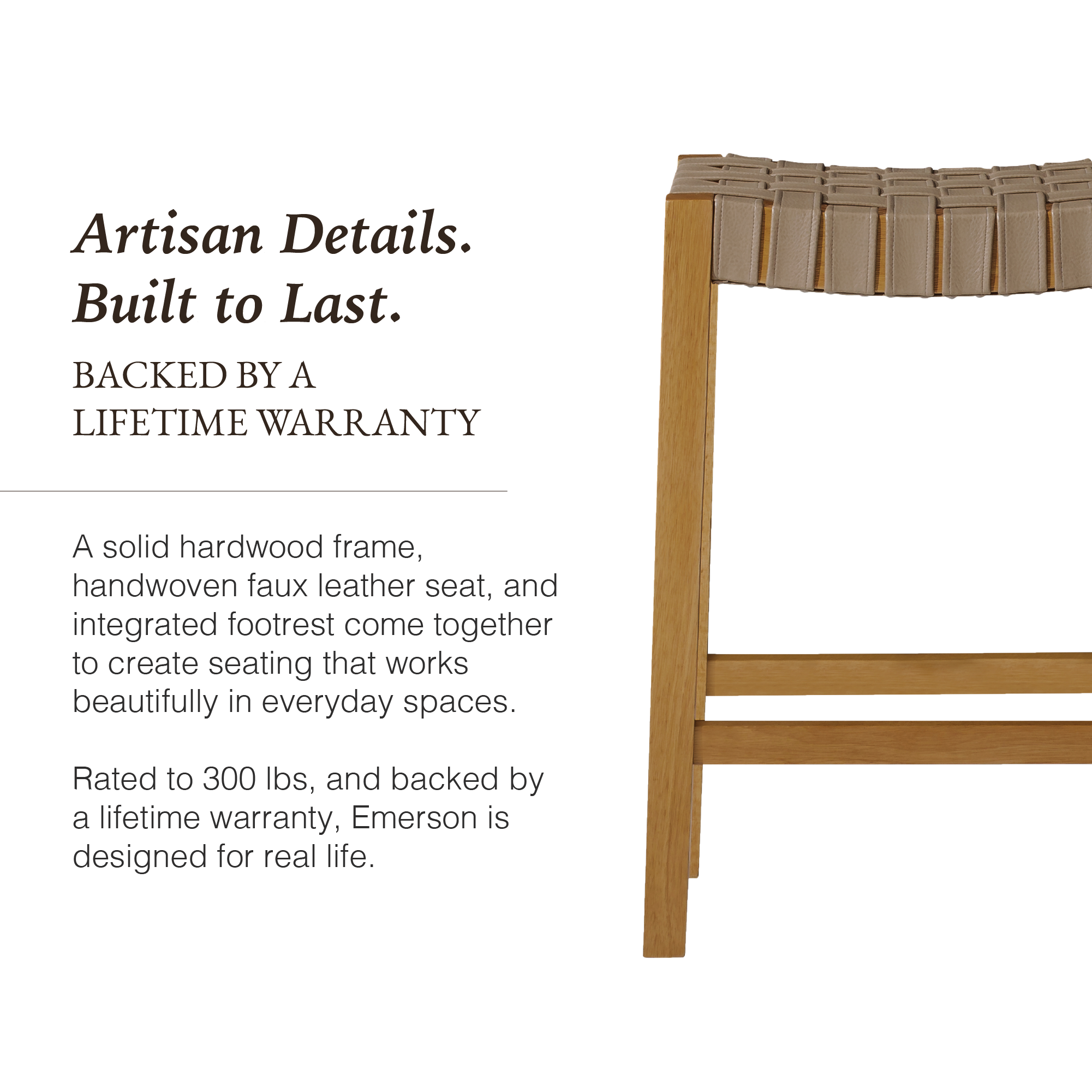 Emerson Counter Stool In Natural Finish & Beige Woven Leather Seat in Stools by Maven Lane