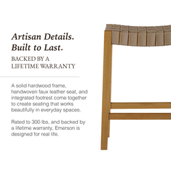 Emerson Counter Stool In Natural Finish & Beige Woven Leather Seat in Stools by Maven Lane
