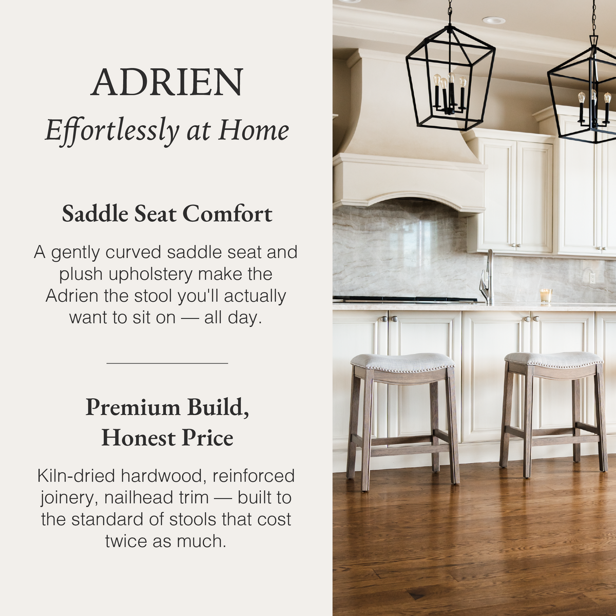 Adrien Saddle Counter Stool in Grey Finish with Grey Fabric in Stools by Maven Lane
