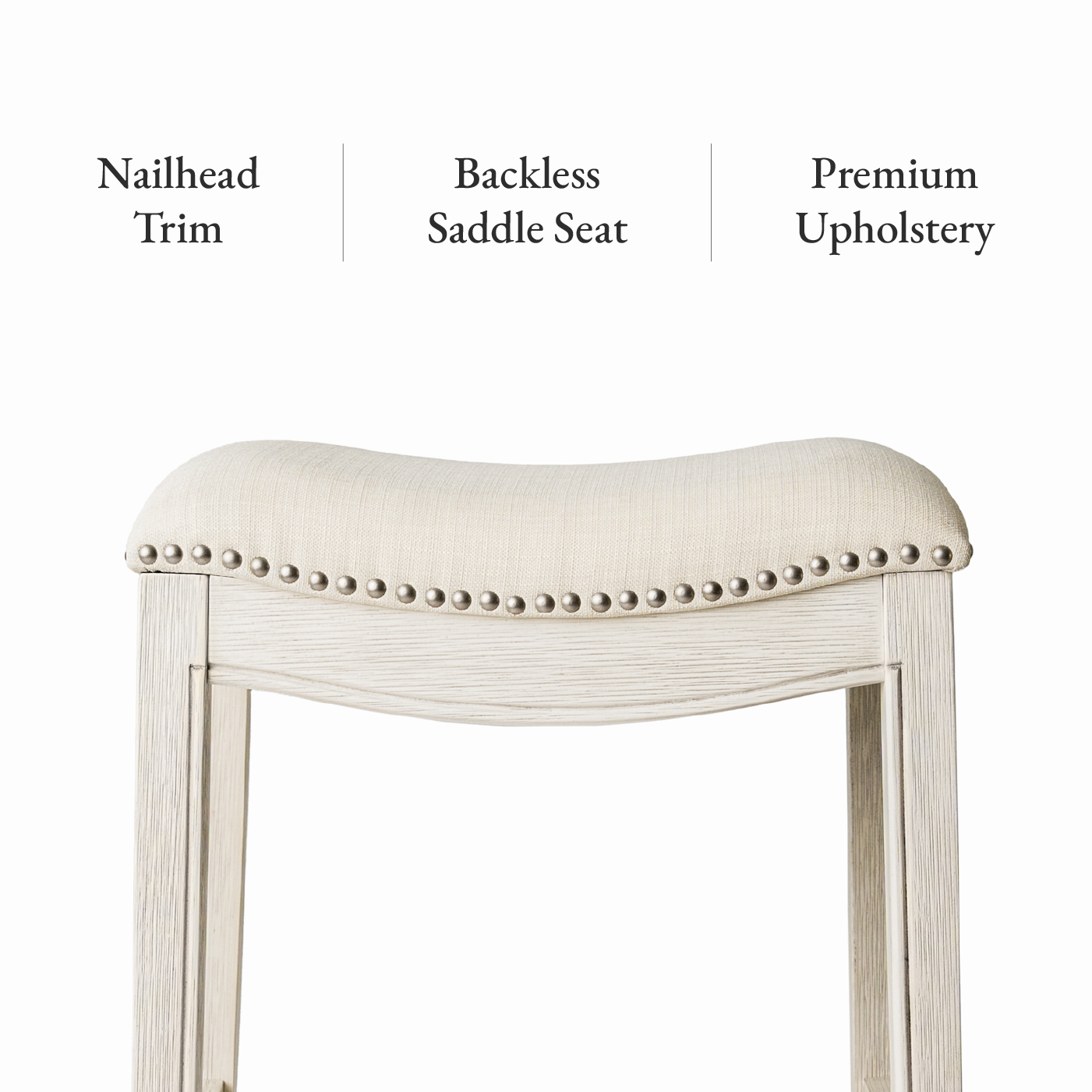 Adrien Saddle Bar Stool In White Oak Finish With Natural Fabric Upholstery in Stools by Maven Lane