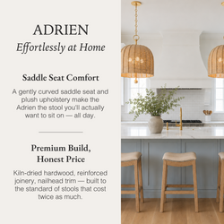 Adrien Saddle Counter Stool in Natural Finish with Beige Faux Leather in Stools by Maven Lane