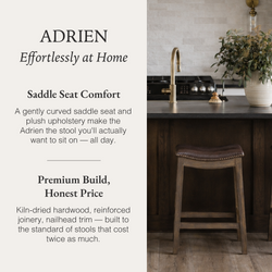 Adrien Saddle Counter Stool in Brown Finish with Dark Brown Faux Leather in Stools by Maven Lane