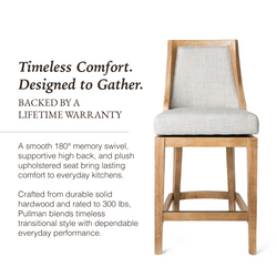 Vienna Swivel Counter Stool in Light Brown Finish with Natural Fabric in Stools by Maven Lane