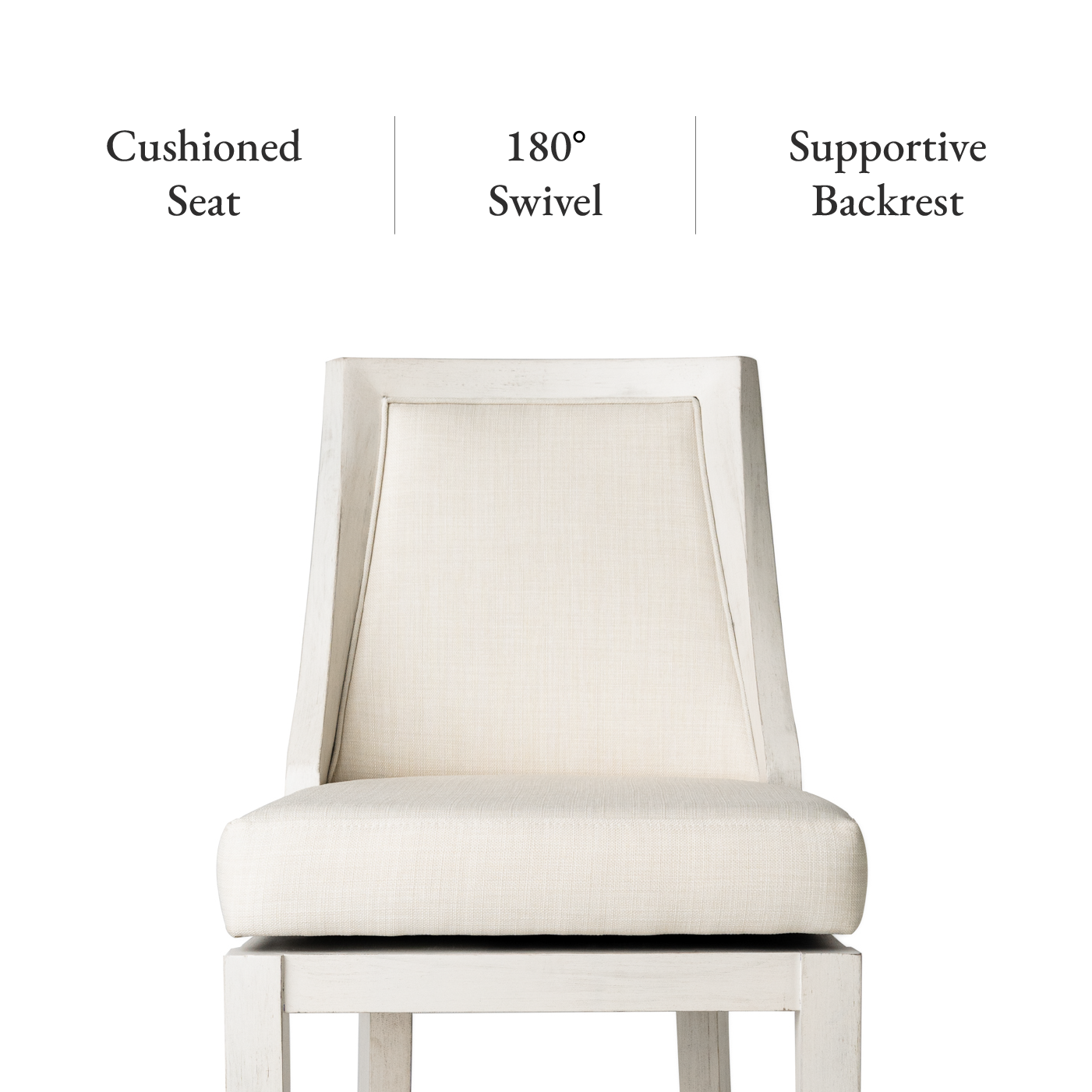 31" Vienna Swivel Bar Stool in Cream Finish with Natural Fabric (Set of 4) in Stools by Maven Lane