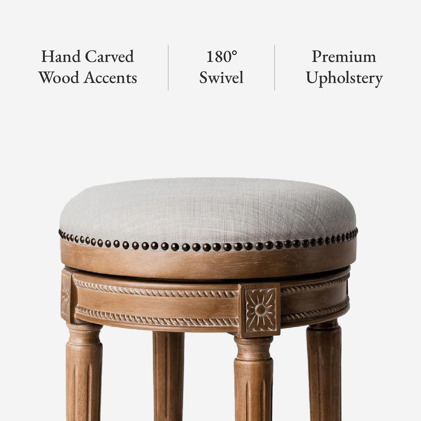 27" Pullman backless swivel counter height kitchen stool - weathered oak finish with sand color fabric upholstery in Stools by Maven Lane